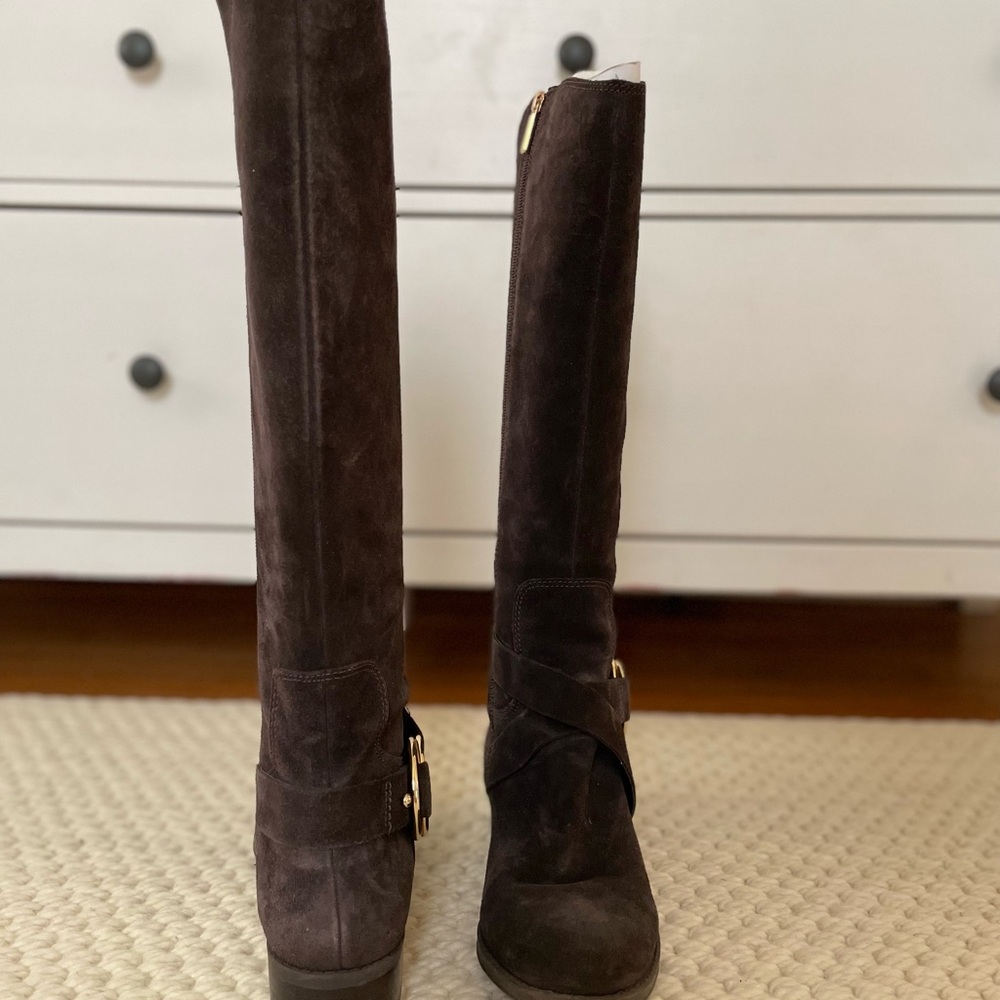 Lagerfeld Suede Brown Tall Women's Boots